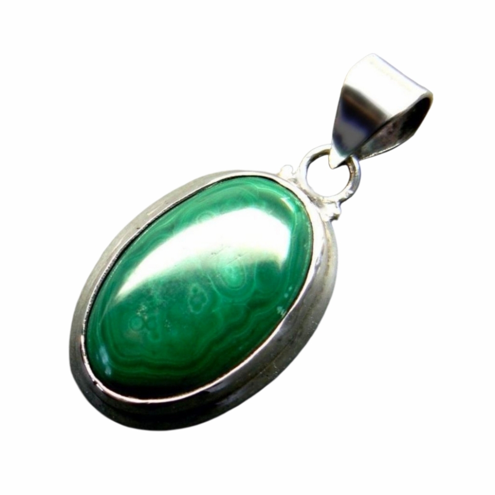 Genuine MALACHITE Sterling SILVER Cabochon Pendant